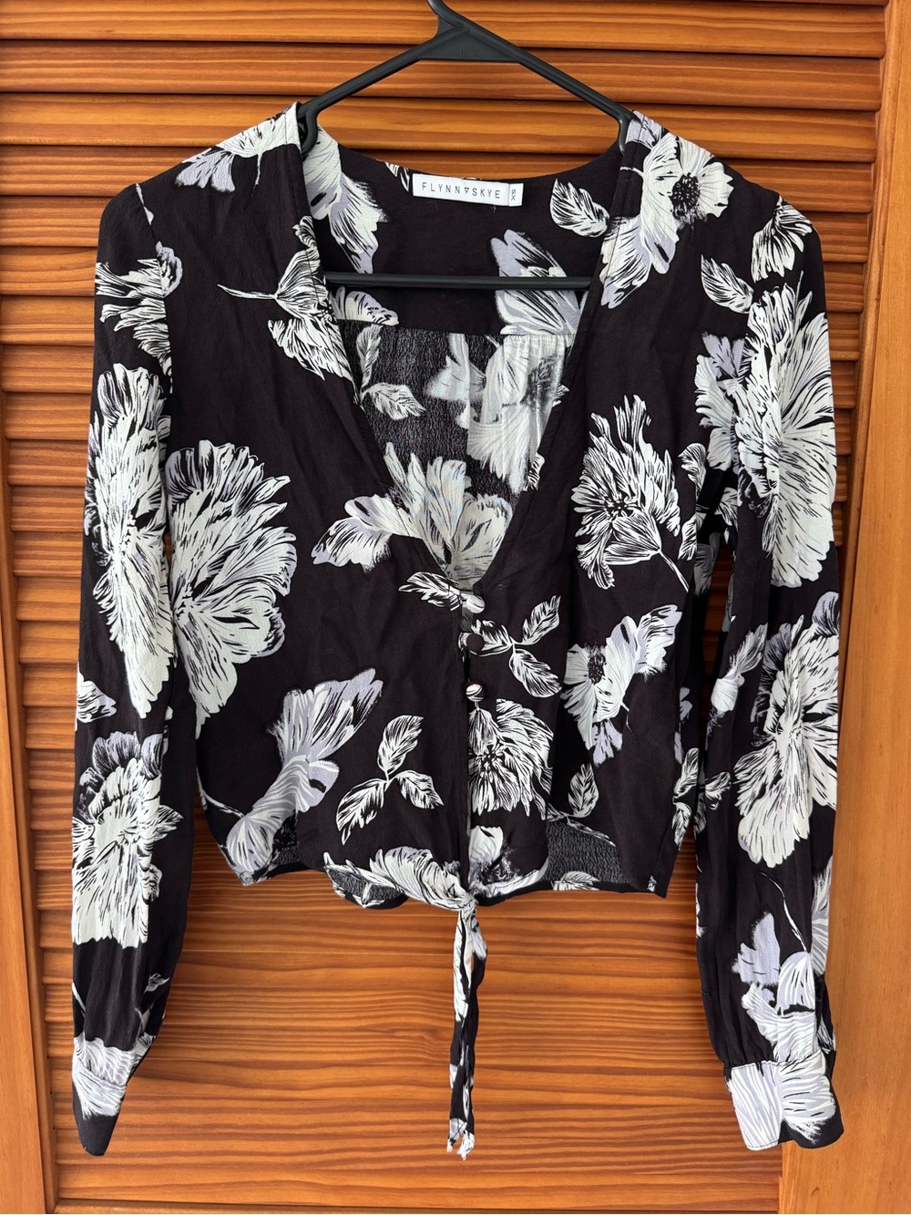 Flynn Skye Black & White Floral Tie-Front Blouse